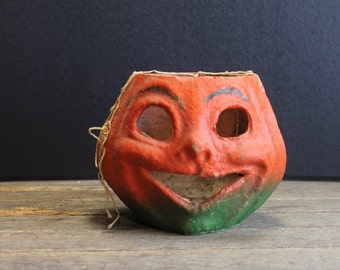 Vintage Paper Mache Pumpkin // Happy Face // Autumn Decor // Halloween Decor