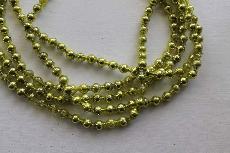 Vintage Aged Chartreuse Green Mercury Glass Ornament Beads 17.8 Feet Garland Supplies