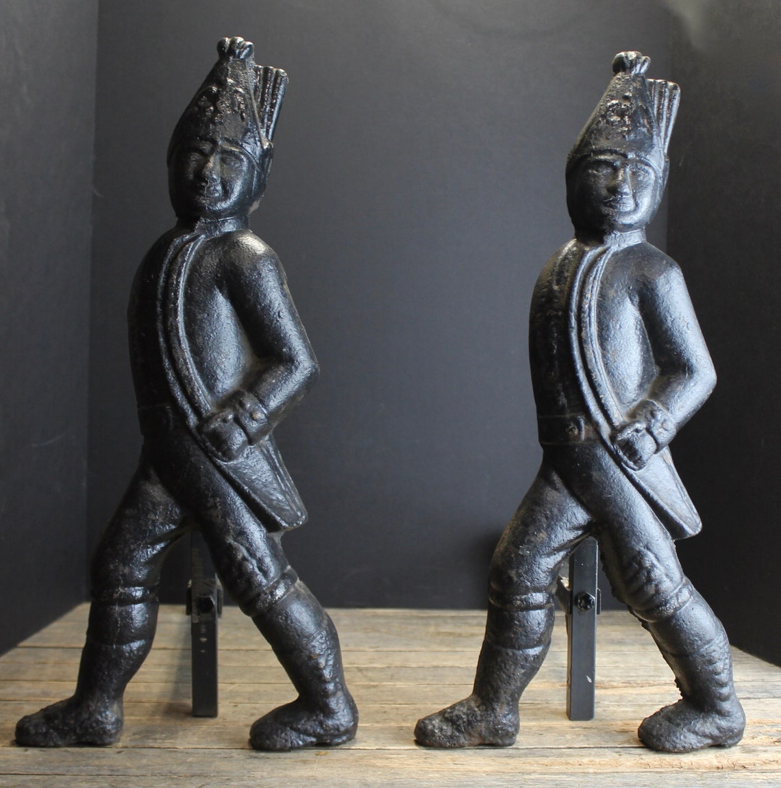 Antique Hessian Soldier Andirons // Fireplace Accessories // Etsy