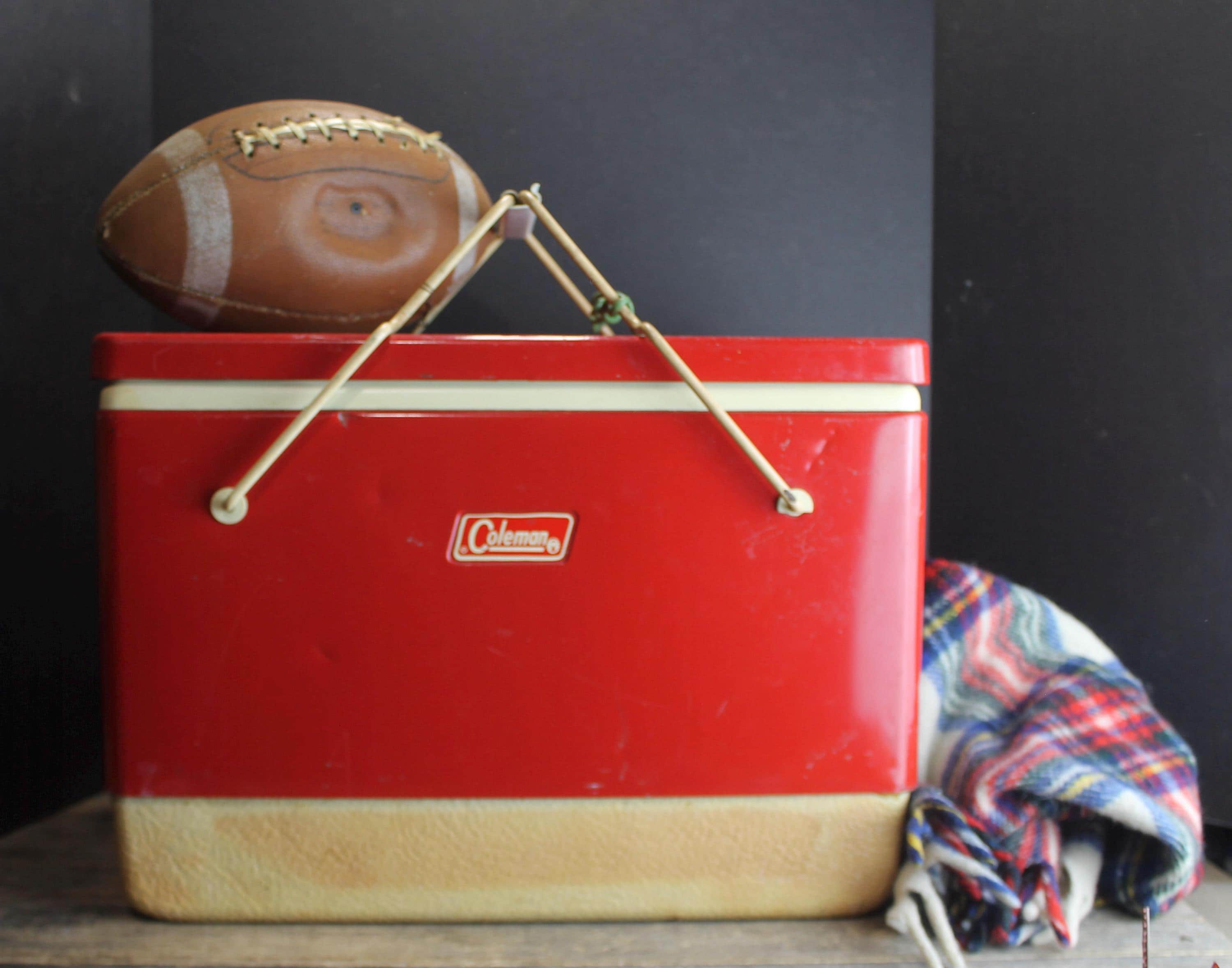 Vintage Red Metal Coleman Cooler Bale Handles Rare Mode Retro Ice