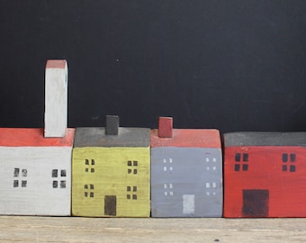 Primitive Wood Houses Church Red Barn Putz Style