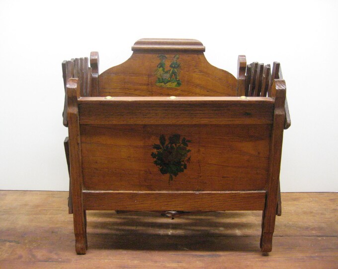 Antique Doll Bed // Adjustable Scissor Wood Sides // Decals // Etsy