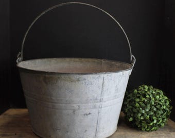 Vintage Galvanized Bucket With Handle Old Farm Bucket