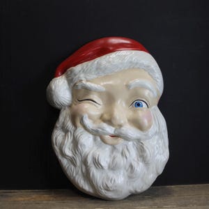 Vintage  Chalk Ware Santa Face . Adorable . Retro