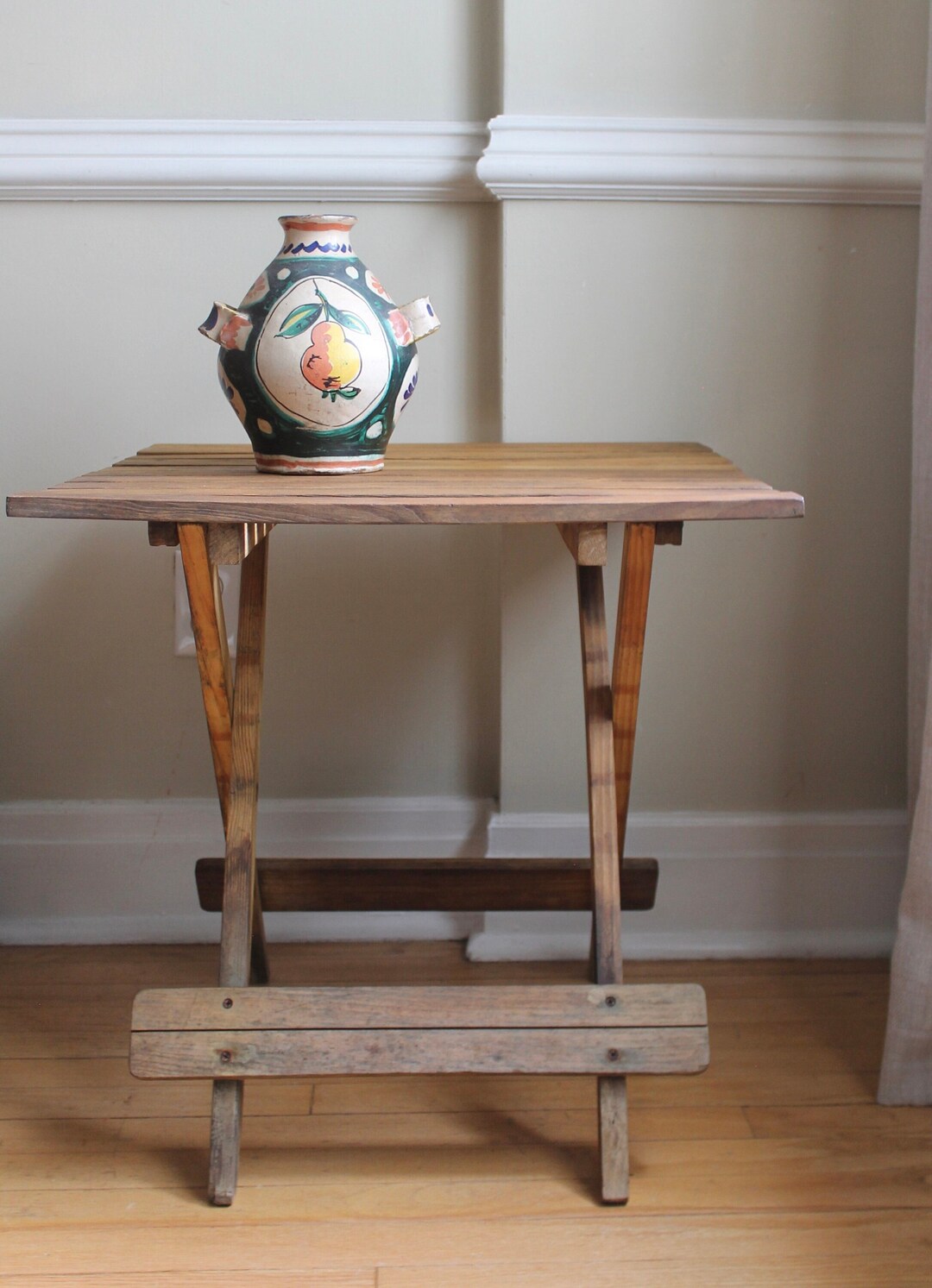 Vintage Folding Camp Table Folding Slated Side Table Etsy