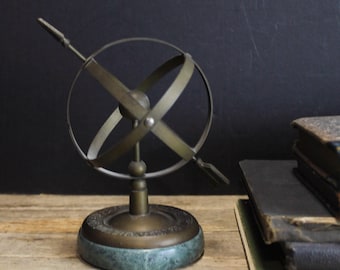 Vintage Brass and Marble Armillary  Sun Dial Garden Decor