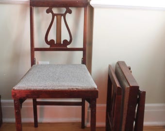 2 Vintage Leg-O-Matic Lyre Back Folding Chairs Air-stream Chairs