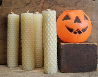 5 Vintage Hand Rolled Beeswax Candles Natural Color
