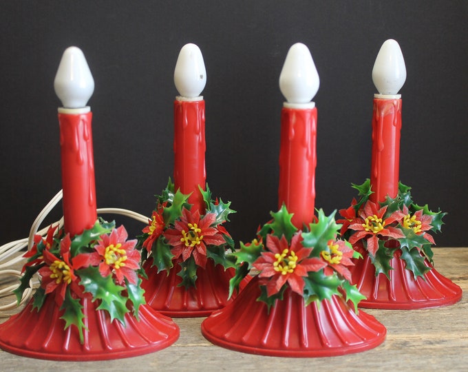 6 Vintage Electric Candles // Red and Green Window Candles // Retro