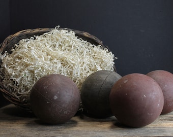 4 Antique Wood and Stone Bocce Balls Black and Dark Red