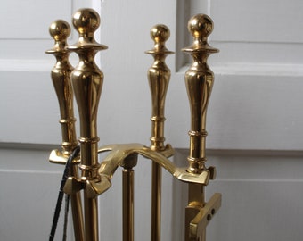 Vintage Elegant Brass Fireplace Tool Set in Stand With Bellow Fireplace Accessories