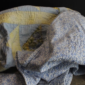 Vintage Patchwork Lap Quilt or Baby Quilt 46" x 62" Yellows and  Blues