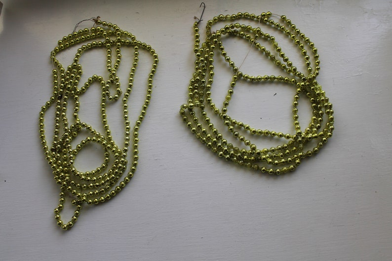 Vintage Aged Chartreuse Green Mercury Glass Ornament Beads 17.8 Feet Garland Supplies
