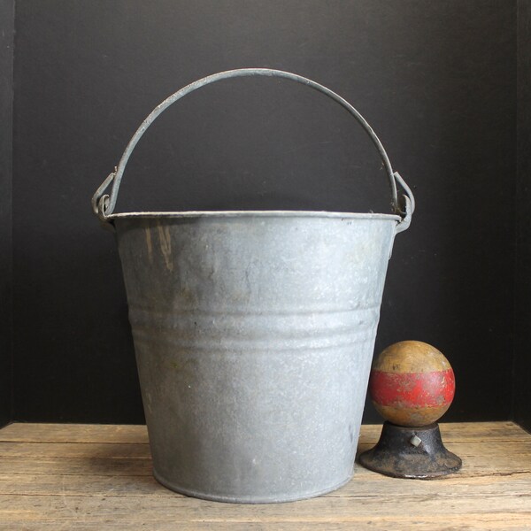 Vintage Galvanized No. 10 Bucket From Poland Garden Pail Old Mason's Farm House Pail