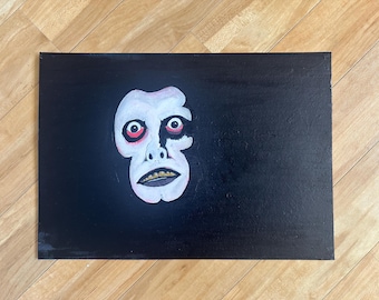 Original surrealistisk målning, kusligt spökansikte, gotisk väggkonst