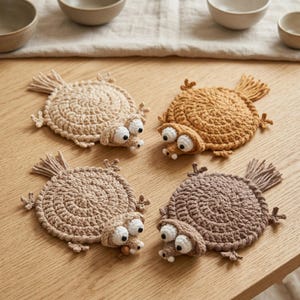4in1 Turtle Sloth Squirrel Crochet Coaster Pattern Bundle, Animal Cup Holder (PDF Pattern)