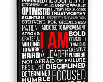 HoneyKICK "I AM" Motivational Quotes Poster - 12 x 16 Inch Unframed Cardstock - Wall Art Print for Bedroom, Office, Gym, Teens, Classroom