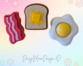 Porte-clés cliquet pour petit-déjeuner bacon, pain grillé et oeuf | Imprimé en 3D