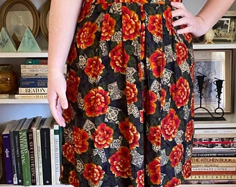 NEW LADIES LAURA ASHLEY DARK CHERRY BLOSSOM FLORAL MIDI PENCIL SKIRT 10-16