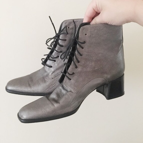 Vintage 1990s Dark Silver Ankle Boots -- 1990s Cla