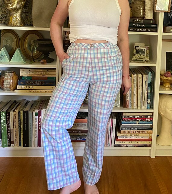 Vintage 1970s Pastel Plaid Pants - image 3