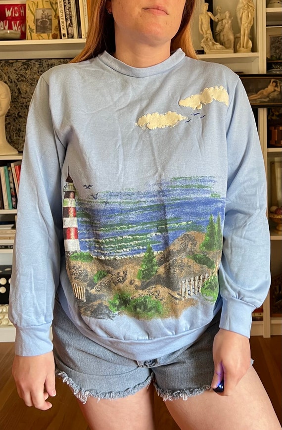 Vintage 1990s Blue Lighthouse Sweatshirt
