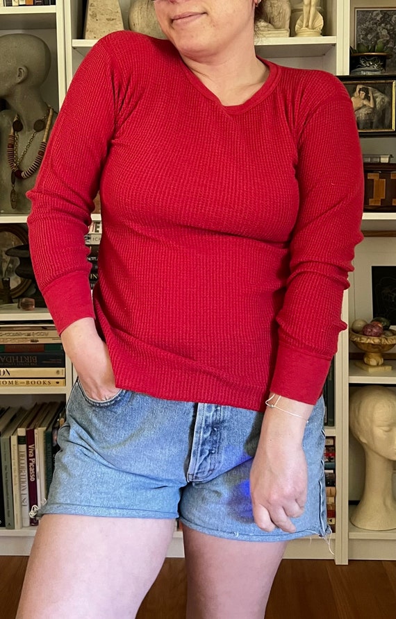 Vintage Red Knit Sweater | 90s Floral Border Oversized Retro Pullover