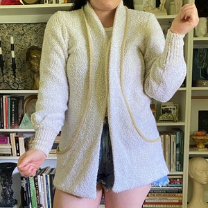 Vintage 1980s Sideffects Oversized Cream Boucle Cardigan