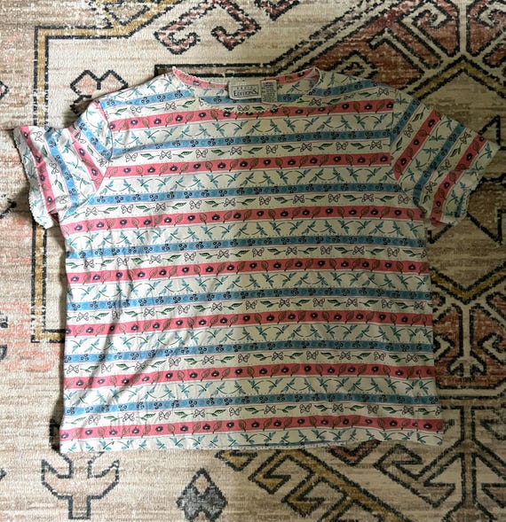 Vintage 1990s Basic Editions Dragonfly Striped Ts… - image 2