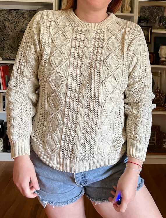 Vintage 1980s Beige Cable Knit Sweater