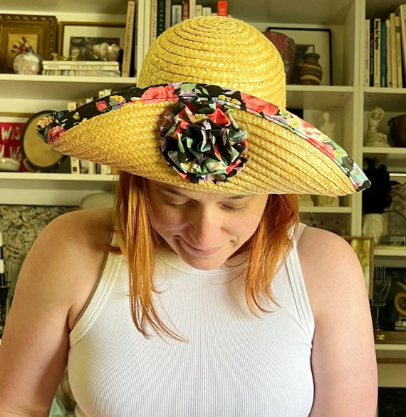 Vintage 1990s Woven Floral Sun Hat - image 1