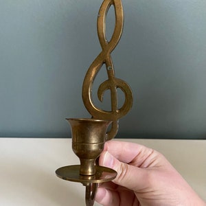 Vintage Brass Musical Note Candleholder Sconce