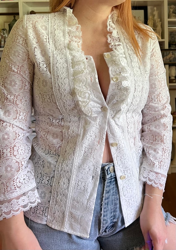 Vintage 1970s Lace and Ruffles Button Down Blouse