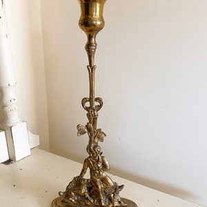 Vintage Brass Boy and Dog Candleholder
