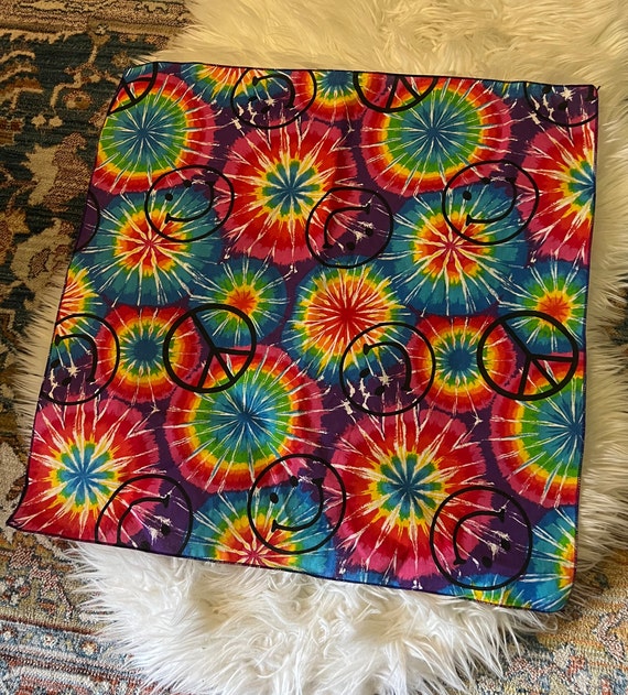 Vintage 1990s Tie Dye Peace and Smily Face Bandana