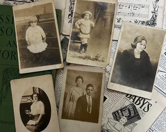 Vintage RPPC Portrait Photographs - Set of Five - Black & White Ephemera
