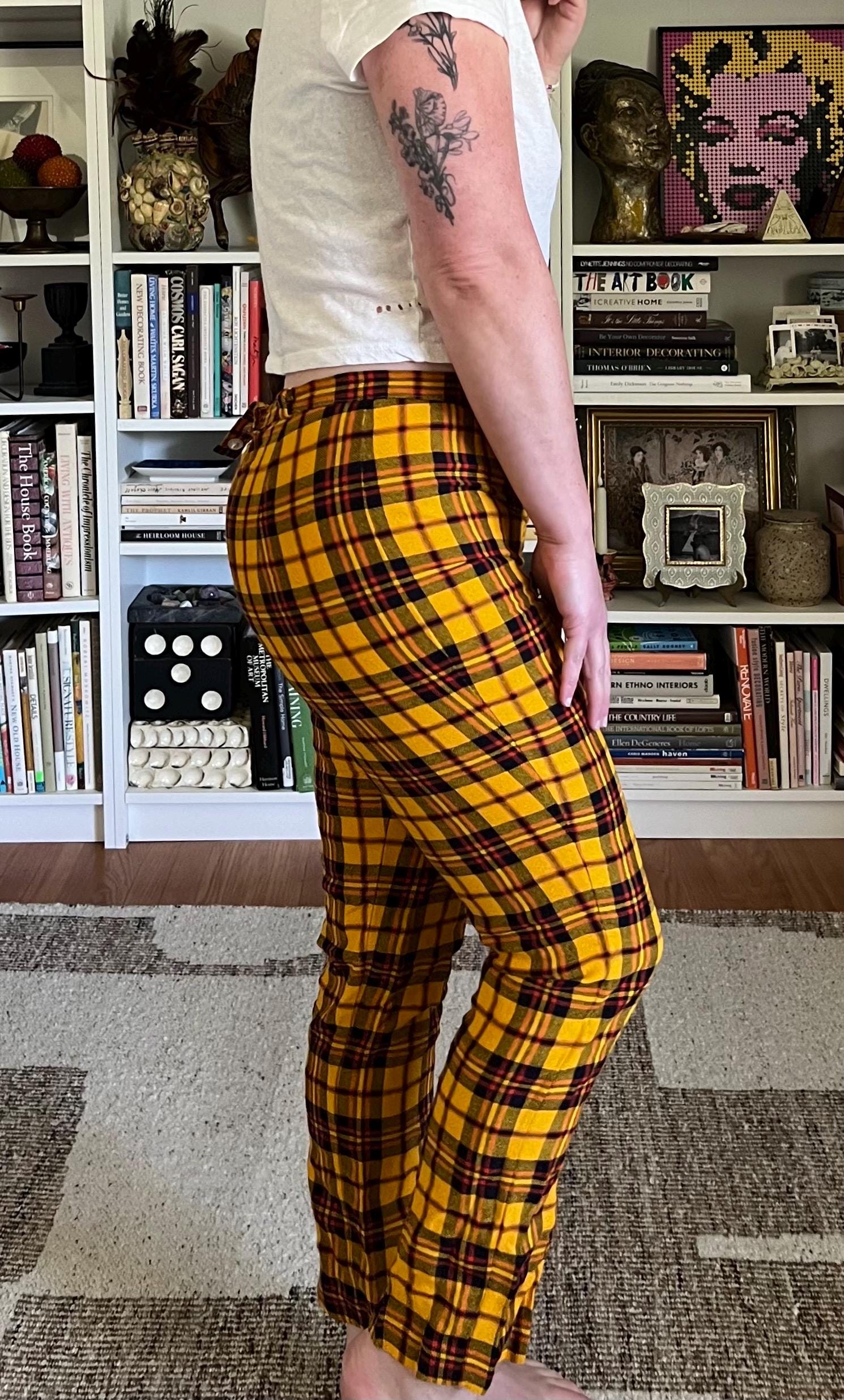 Black and yellow tartan trousers hot sale