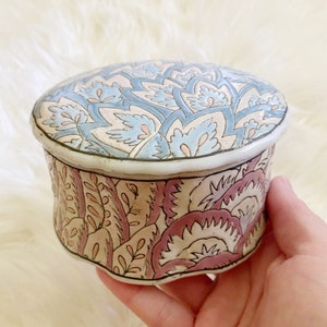 Vintage Ceramic Blue and Pink Asian Lidded Container