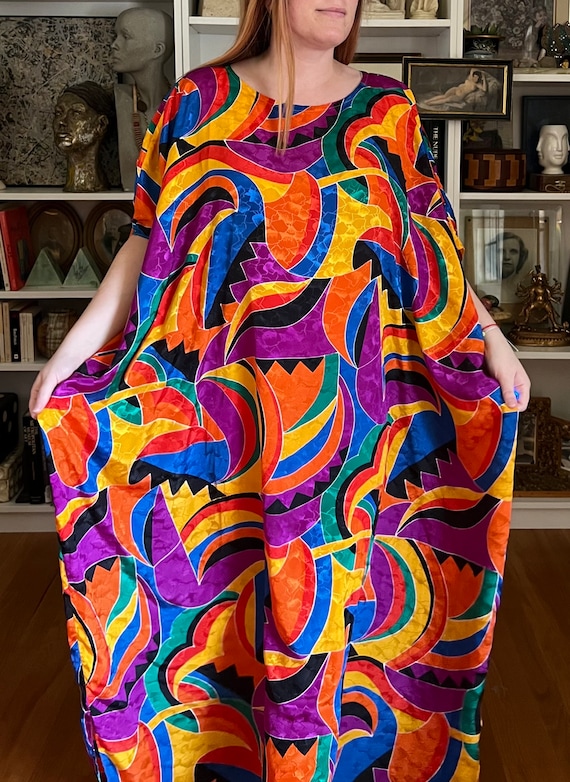 Vintage 1970s David Brown Geometric Caftan Dress