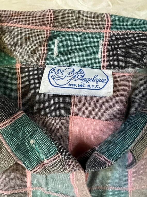 Vintage 1980s Pink and Blue Plaid Blouse - image 9