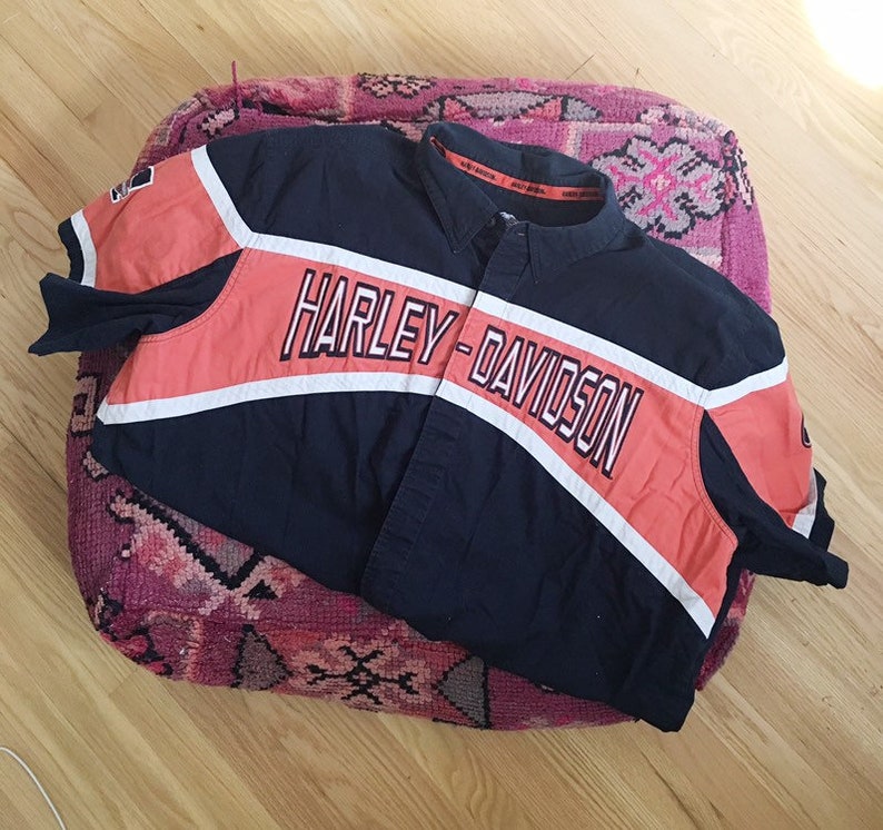 Vintage Black And Orange Harley Davidson Racing On Up Motorcycle Clothing Top