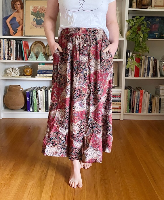 Vintage 1990s Red Paisley Maxi Skirt