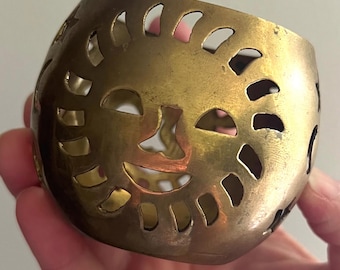 Vintage Brass Celestial Round Tea Light Candle Holder