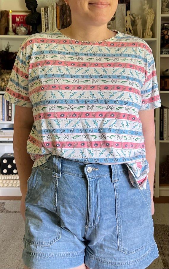 Vintage 1990s Basic Editions Dragonfly Striped Ts… - image 3