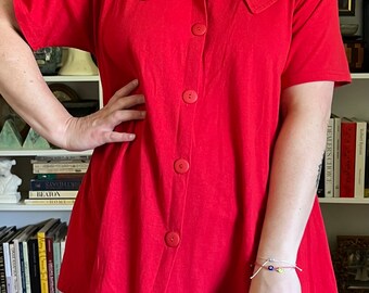 Vintage 1990s Red Maternity Button Down Trapeze Blouse