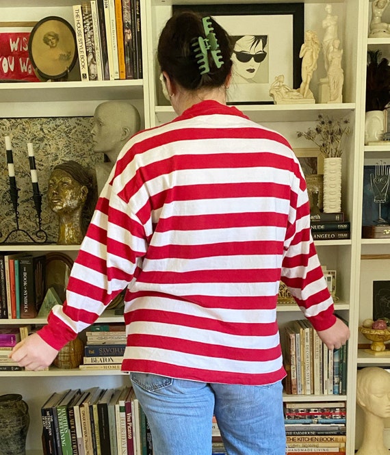 Vintage 1990s Red and White Striped Espirt Top - image 6