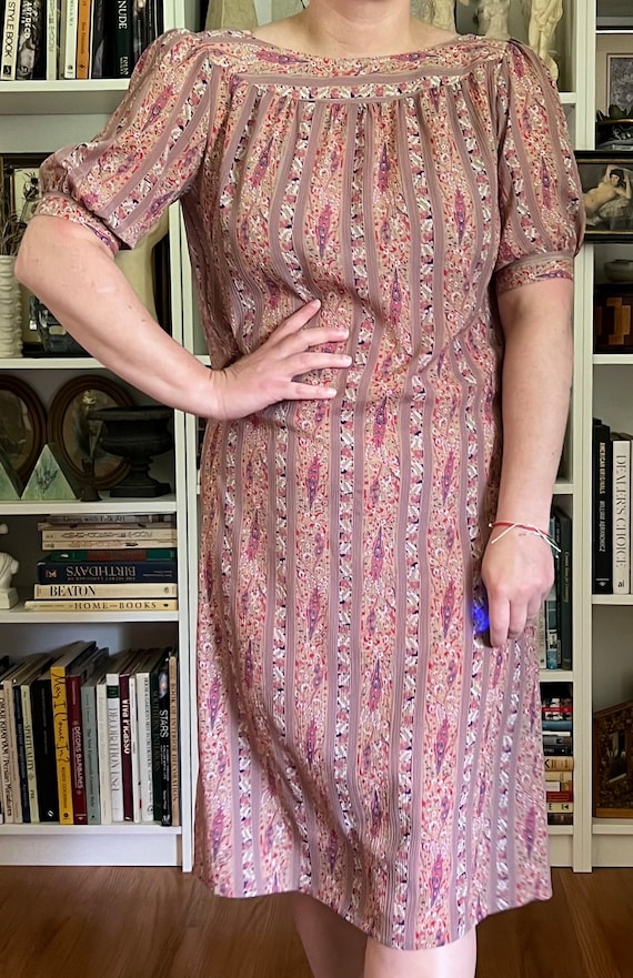 70s Red Abstract Print Semi Sheer Dress S/M main image 1