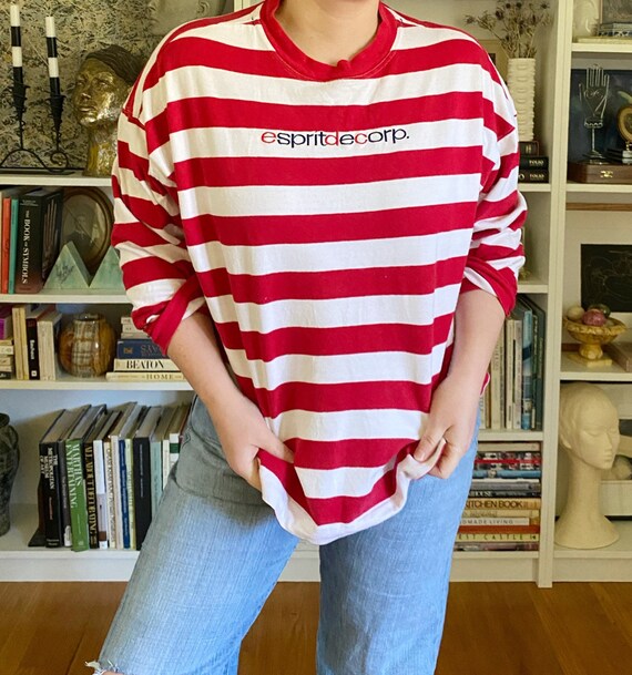 Vintage 1990s Red and White Striped Espirt Top - image 5