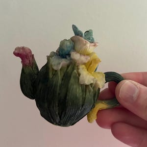Vintage Miniature Green Teapot Trinket Figurine / Cottagecore Fairy Tea Party
