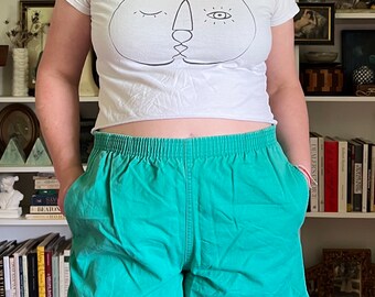 Vintage 1990s Green Cotton Elastic Waist Shorts